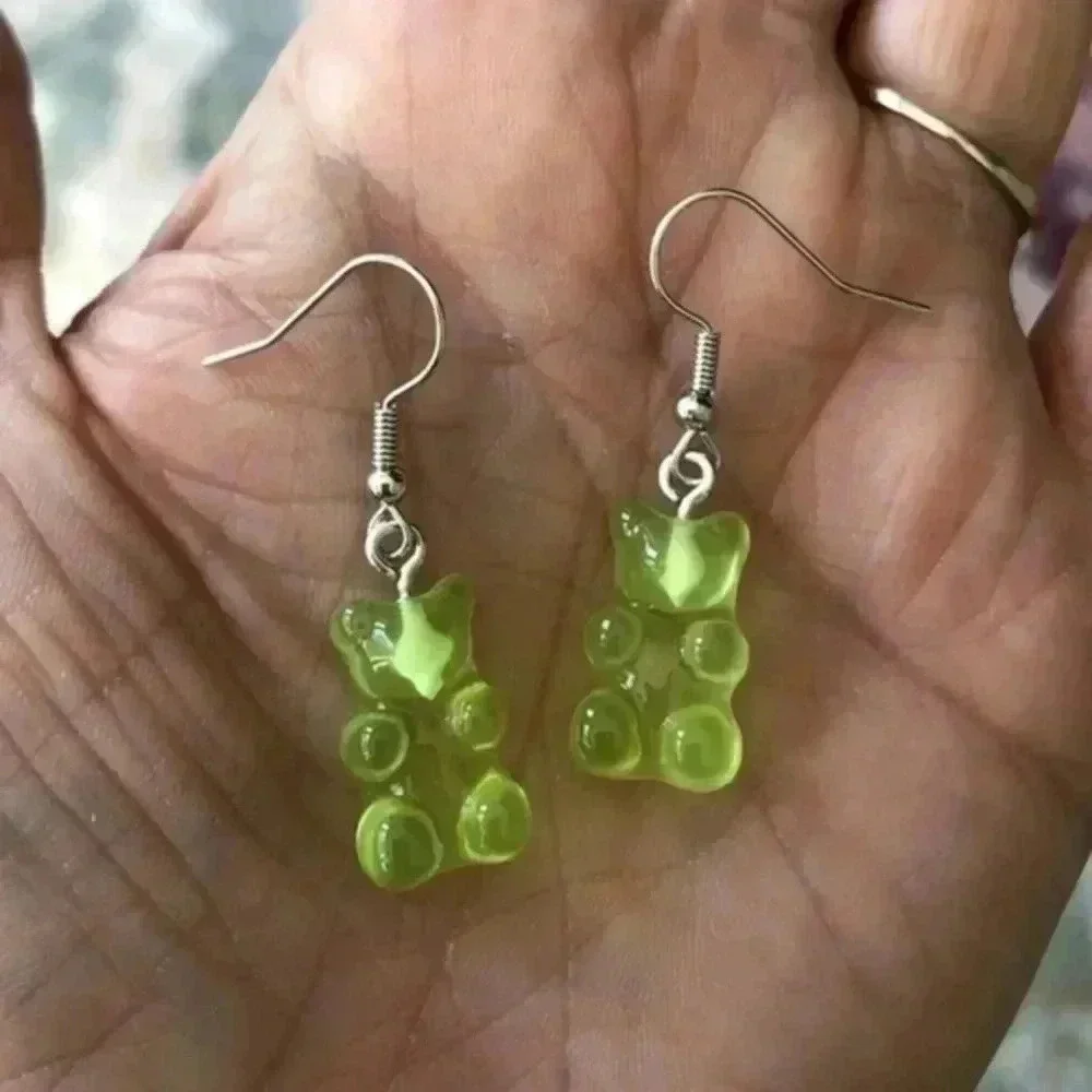 Green Gummy Bear Resin Earrings NWT